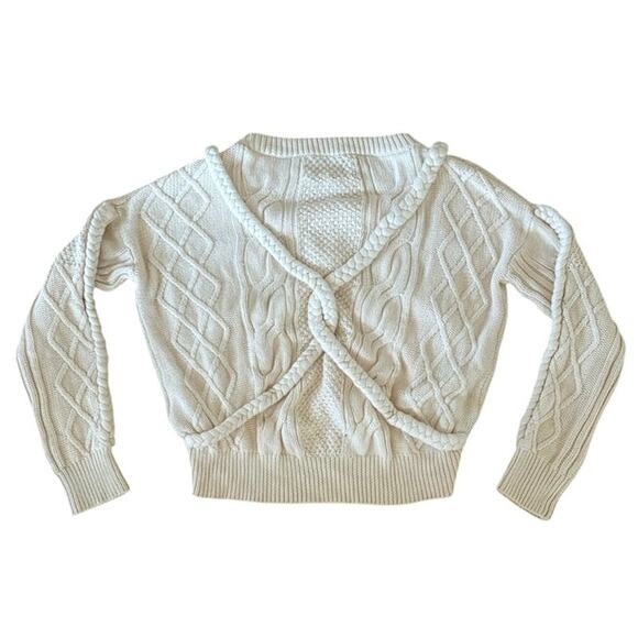 Viktoria & Woods Plait Cotton Knit Crewneck Pullover Sweater Cream EUC Size 0 - Picture 3 of 6
